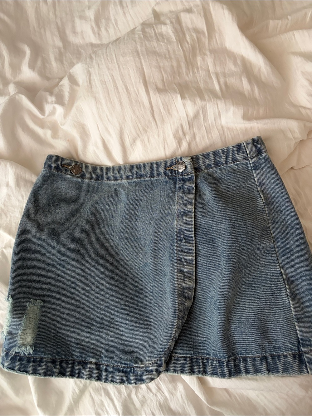 eesome Blue Denim Wrap-Front Mini Skirt